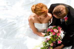 Wedding couple hugging, the