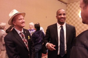 Hobbs with Mr. Yellow at a professional event.