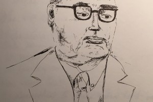 Later, John's sketch of his lawyer.